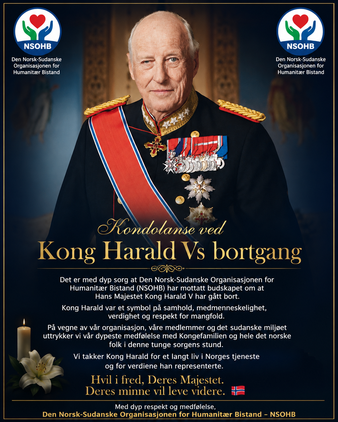 Kondolanse ved Kong Harald Vs bortgang